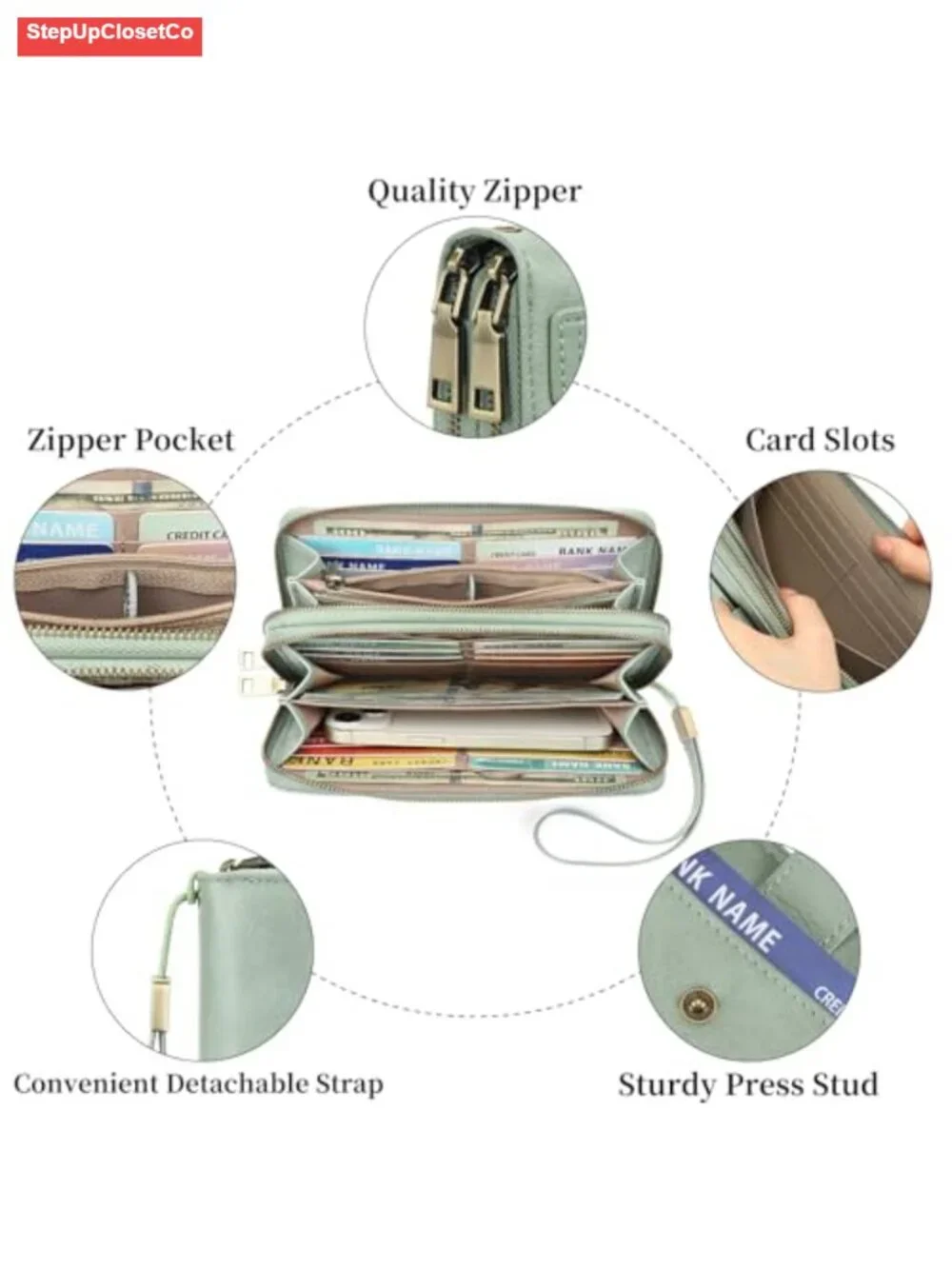 Large Capacity Faux Leather Clutch Wristlet Wallet RFID Blocking Card Holder